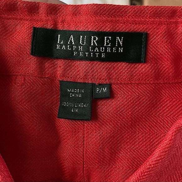 LAUREN Ralph Lauren Red Orange Linen Button Up Shirt Size Petite Medium - Picture 3 of 6